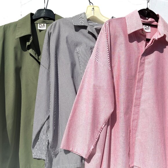 Women’s PLANET 100% Cotton Pinstriped Button Up Shirt, Black/White OS - Picture 14 of 14